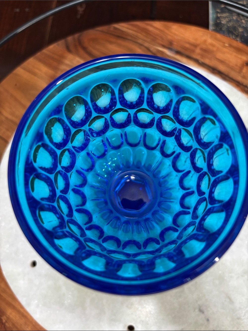 Blue Fenton glass thumbprint water goblet - Picture 5 of 7